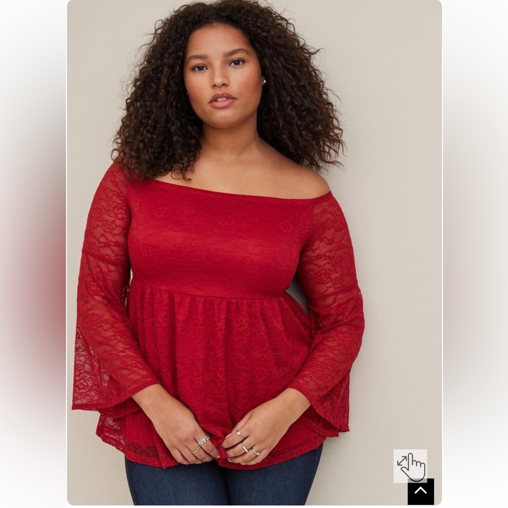 Torrid plus size 4 4x 26/28 red stretch lace off the shoulder babydoll top NWT